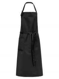 Schwarze Latzschürze mit Tasche, verstellbarem Nackenband und robuster Qualität für Gastronomie, Catering und Verkauf, 77x100 cm